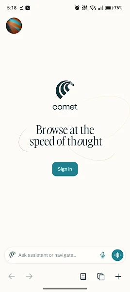 Comet AI Browser on Android